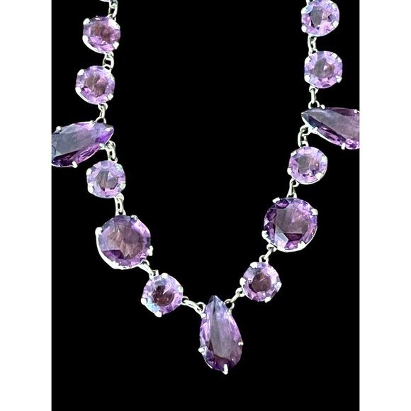 Amethyst Colored Rivière Necklace With Teardrop Accents 15” Glass Crystal - Picture 1 of 12